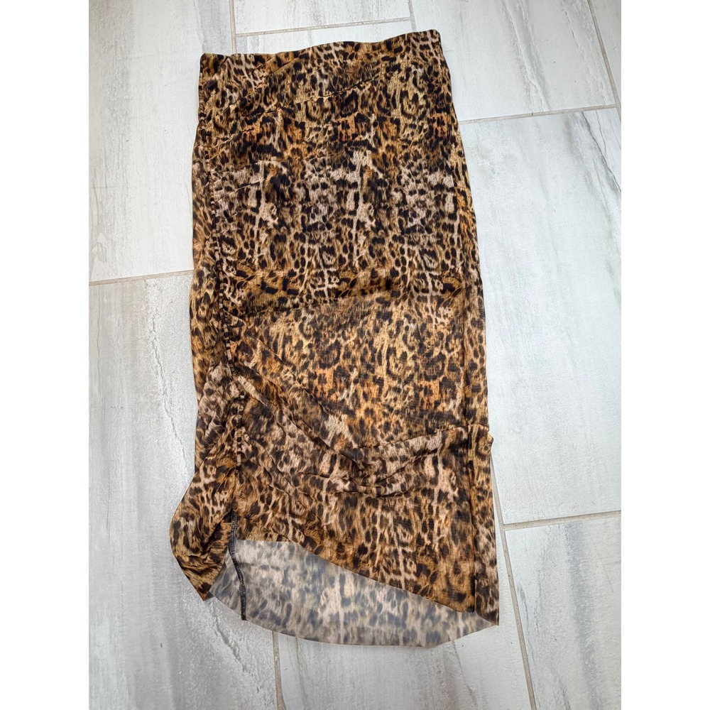 AllSaints Nora Skirt Evia Golden Brown Leopard Mesh Ruched Midi US 8 NEW